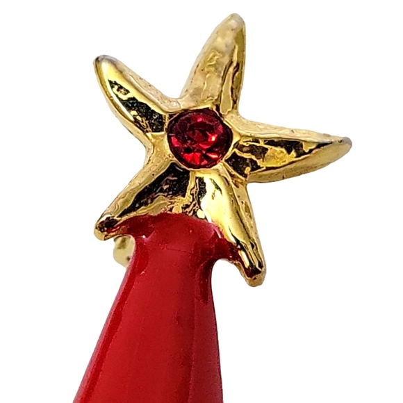 Santa Pearlized Enamel Brooch Pin Beard Garnet Star Vtg Fashion Jewelry 2.25" - Picture 5 of 6